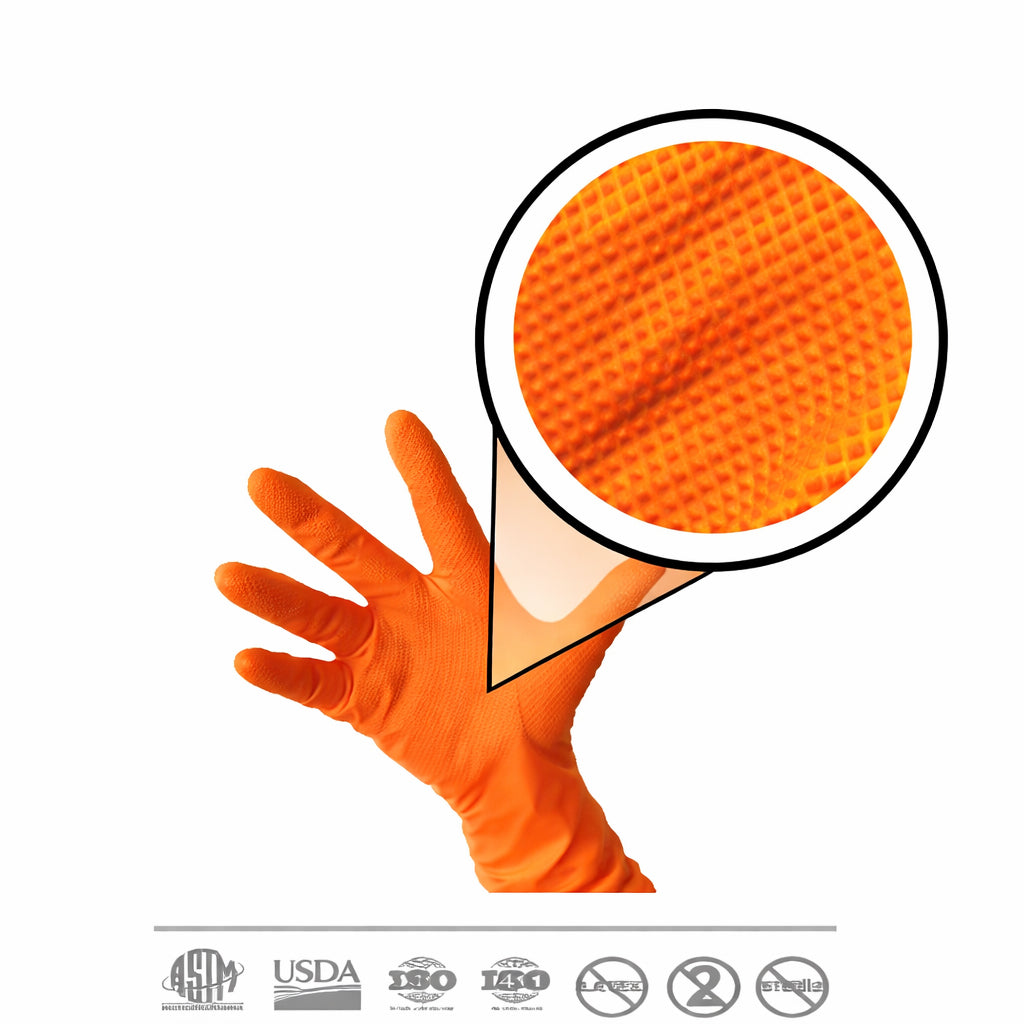 NITRILLE ORANGE GLOVES WITH TEXTURE 100 pcs(50 pair)