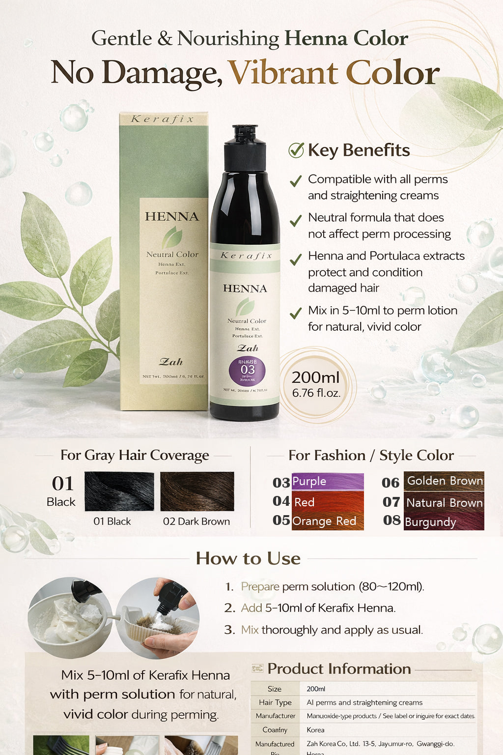 Kerafix Henna Neutral Color-Vivid Color