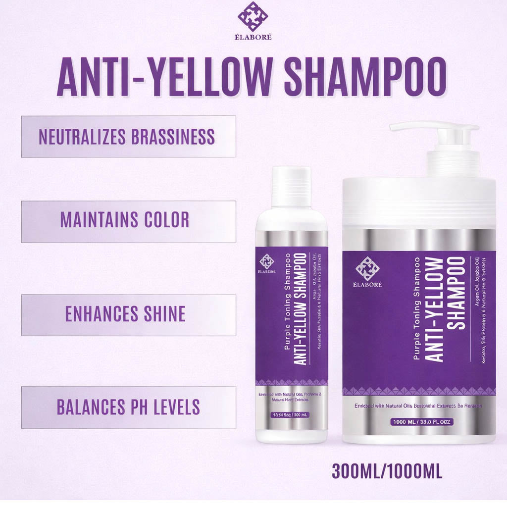 Elabore Purple Toning Shampoo - Anti Yellow Shampoo 10.14fl.oz/ 300ml  & 1000 ml