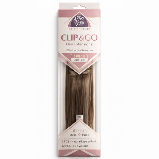 Clip & Go Extension 100 % Human Remy Hair Silky Straight 14" 6 pcs Color :F626