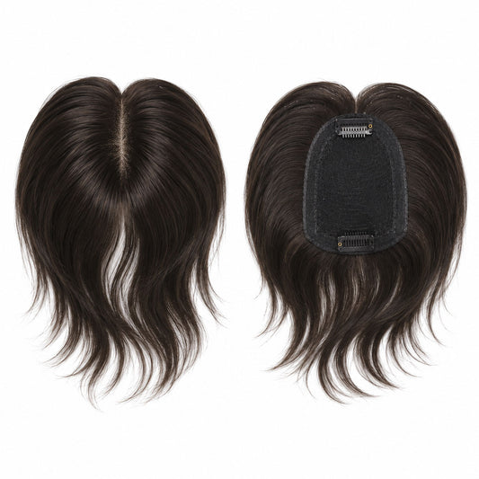 Remy Human Hair Clip in Toppers with  curl wave style  3 Clips  No.2  HP_WIGLET)